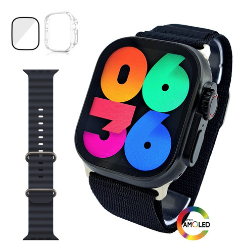 Relógio Smartwatch Hw9 Ultra Max Series 9 Amoled 2.2 49mm Cor da caixa Preto | Pulseiras pretas