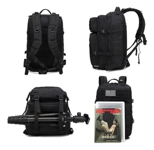 Mochila Tática Camping Militar 50 Litros Resistente +1 Patch Cor Preto Desenho Do Tecido Eua
