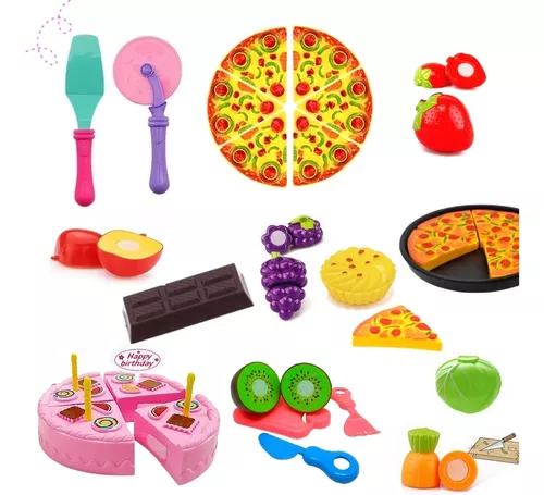 Brinquedo cortante para crianças, Bolo de aniversário, Pizza, Chee