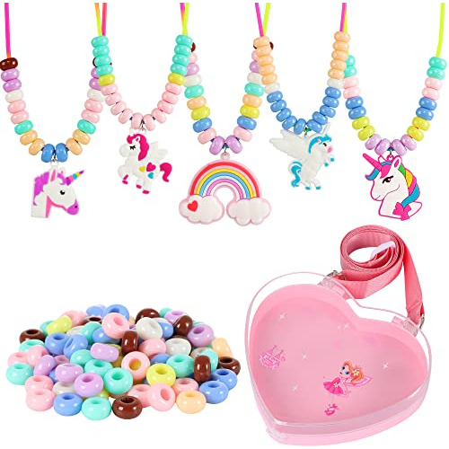 Kit De Fabricación De Joyas De Unicornio, 5 Collares D...