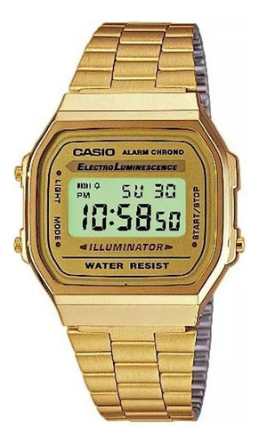 Reloj Casio A168 Digital Dorado Correa Acero Inoxidable