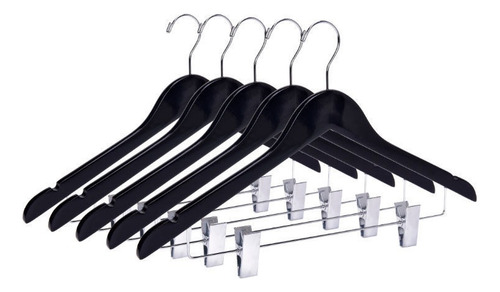 Imagen 2 de 8 de Perchas Madera Negras Con Broches Premium X 10