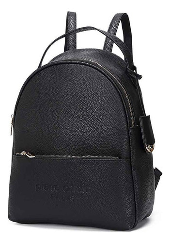 Mochila Cartera De Mujer Pierre Cardin Simil Cuero Color Negro Diseño De La Tela Nilon
