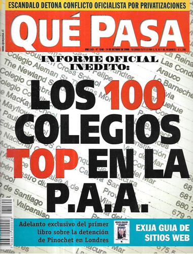 Revista Qué Pasa 1540 / 14 Octubre 2000 / 100 Cole Top P A A
