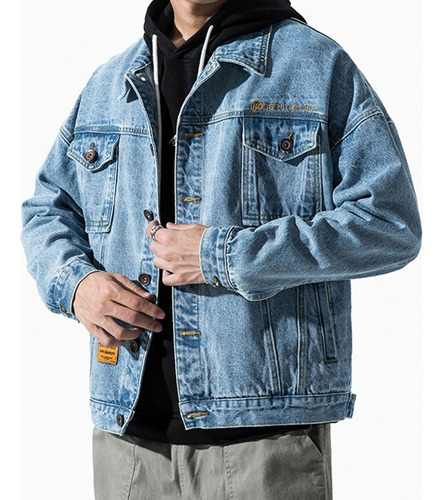 Chaqueta De Jeans Hombres Moda Suelto Versátil Cargo