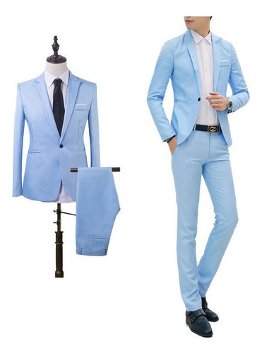 Traje Smoking Hombre Super Slimfit Juego De Dos Piezas Azul