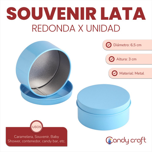 Souvenir Lata Redonda 6,5cm X Unidad Ideal Candy Bar