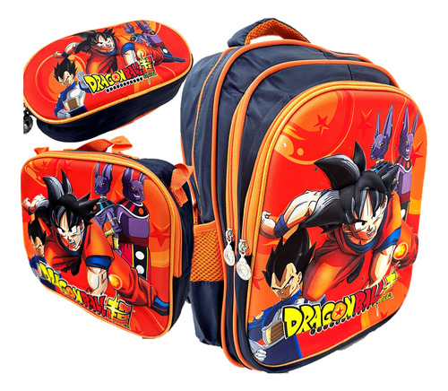 Mochila Goku Dragon Ball Z Set Lonchera+ Lapicera 3d Luz Led Dragon Ball Z Naranja Mochila Goku Combo 3 Piezas