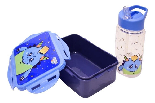 Kit Vaso + Lunchera Monstruo Celeste Infantil Hello Skora