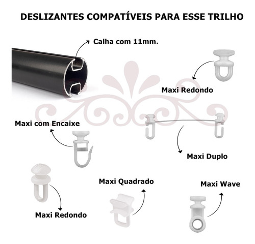Kit Varão Trilho Suíço Duplo Wave 28mm/19mm 6,00m Alumínio Cor Preto Fosco