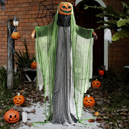 Halloween Pumpkin Head Monster Haunted House Front Door