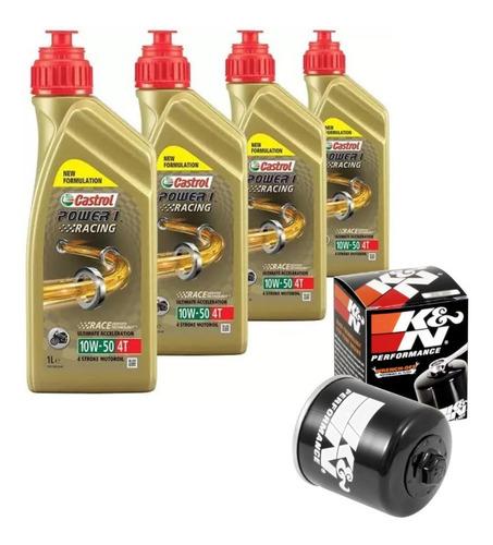 4 Lts Óleo Castrol Power1 10w50 Sintético + Filtro K&n