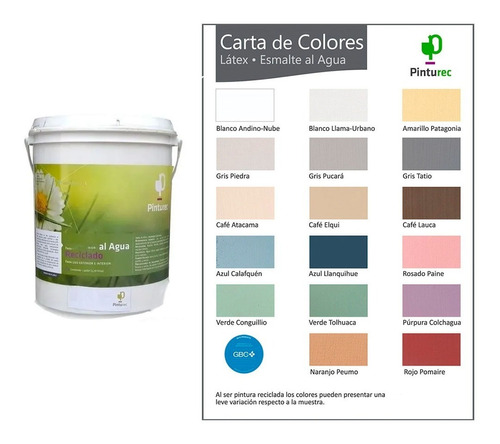 Latex Al Agua Reciclado Pinturec  Tineta 4g Carta De Colores