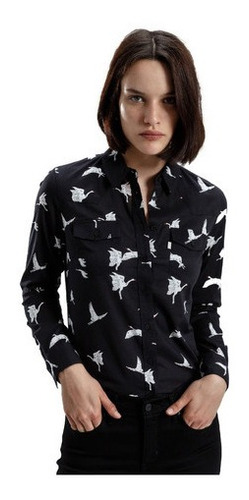 Levi's Camisa Dama Tailored Western Black Birds Full Print