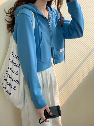 Sudadera Corta Con Capucha Y Cremallera Para Mujer