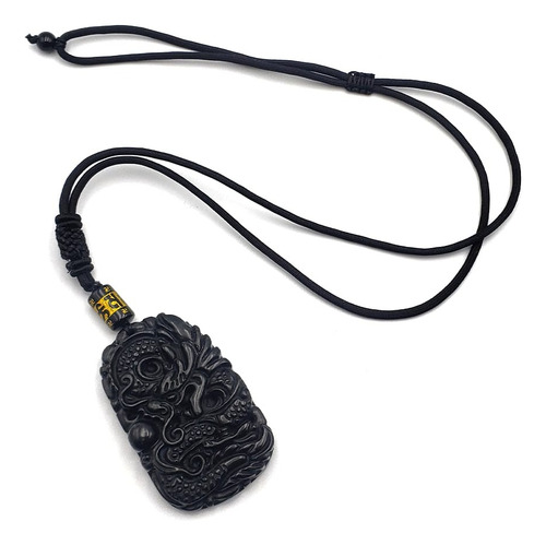 Collar Hilo Ajustable Dragón Tallado En Jade Verde Oscuro