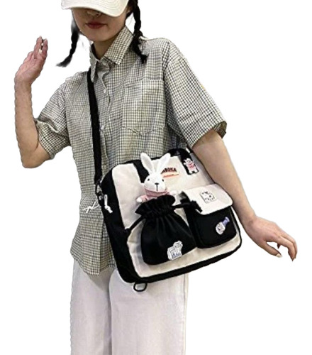 Morral/mochila Korean Style Kpop Cute Kawaii Importado Blanco Y Negro