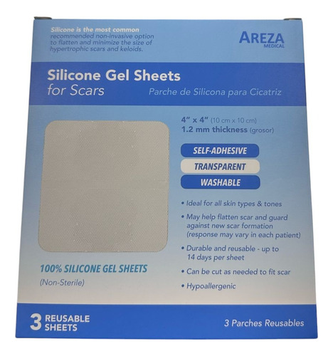 Areza Parches Gel Silicona Cicatriz 10x10cm, 3pzas, No Factu