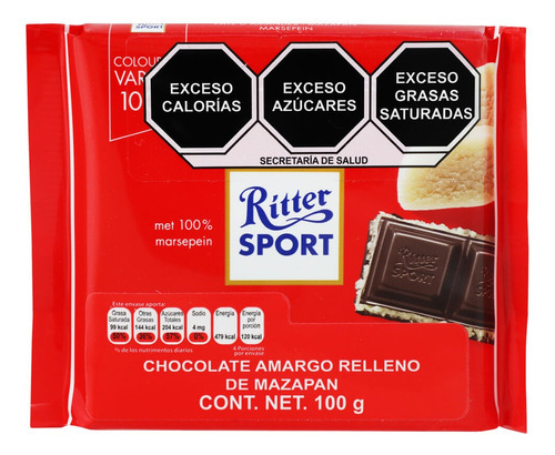 Barra De Chocolate Amargo Con Mazapan Ritter Sport 100gr