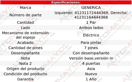 2 Espejos Elect P/pintar C/desemp 7 Pines Bmw 320i 01-04