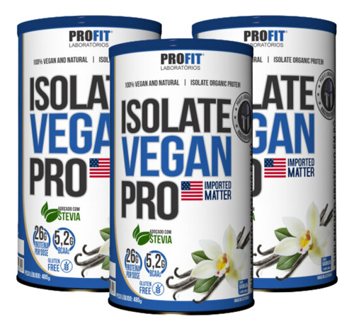 3x Proteína Vegana Isolate Vegan Pro Profit Baunilha 480g