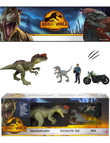 Set 4 Figuras Dinosaurio Jurassic World Muñeco Moto Mattel.