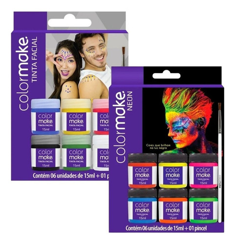 Kit Tinta Facial Rosto Color Make 06 Cores Vivas + 6 Neon Cor Do Blush Kit 12 Cores