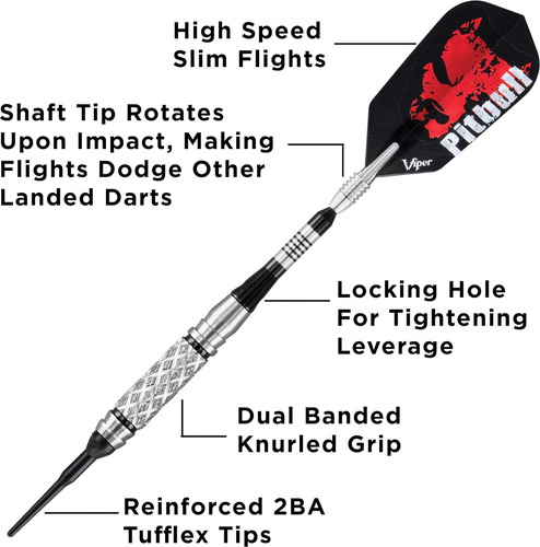 Pitbull 90% Tungsten Soft Tip Darts With Storage/travel...