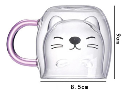 Imagen 4 de 6 de Tazas Vidrio Beber Doble Pared Forma Gato