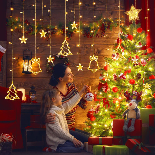 Tira Luz Navidad Para Ventana 138 Led Blanca Calida Modo Año