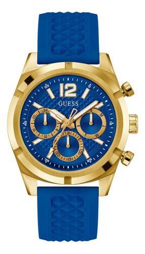 Reloj Guess Resistance Hombre Caballero Correa Azul Bisel Dorado Fondo Azul