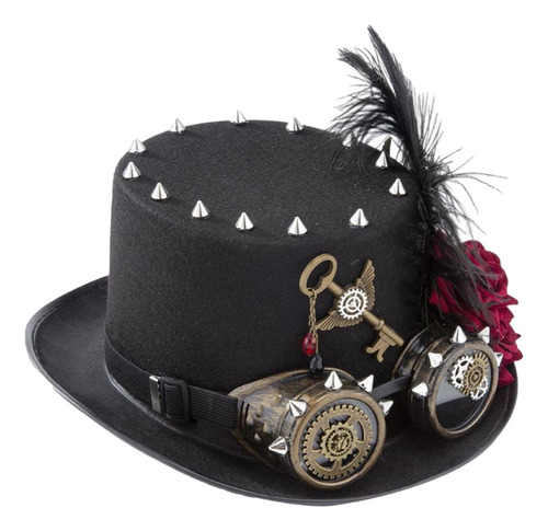 Sombrero De Copa Steampunk Unisex Con Remaches Con Gafas