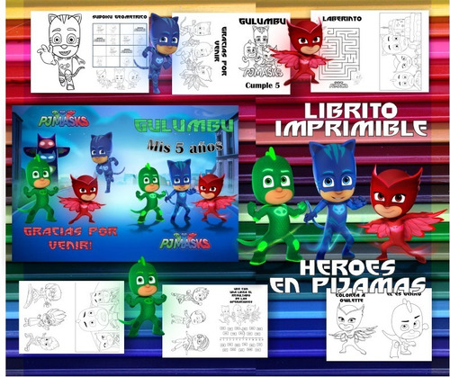 Kit Imprimible Librito Para Colorear Heroes En Pijamas Masks