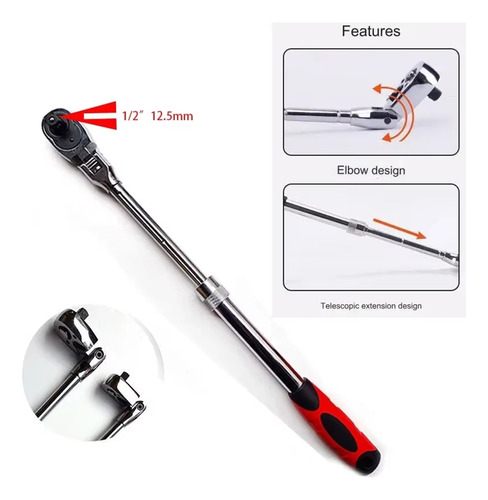 Chave De Catraca Retrátil De Aço Carbono 3/8 De 72 Dentes Au
