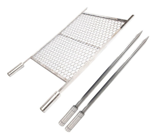 Kit Grelha Moeda Inox 70x40 Mais Espeto Espada P/ Churrasco