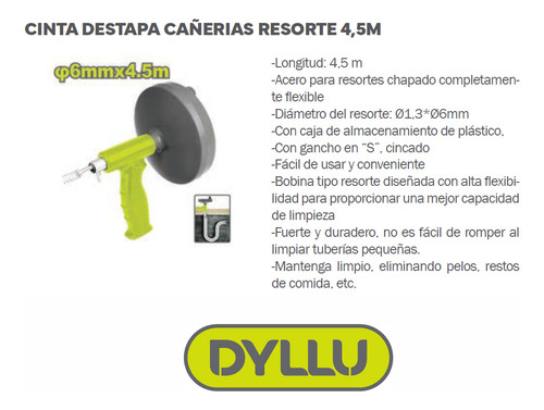 Cinta Destapa Cañerias Resorte 4,5m Dyllu Dtdd3345