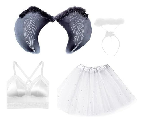 Set Adulto Halloween 4 Piezas Tutu + Alas + Arito + Bralette