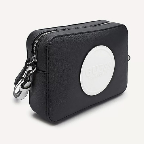 Bolsa Guess Crossbody Camera Bag Texturizada 100% Original Negro Plateado