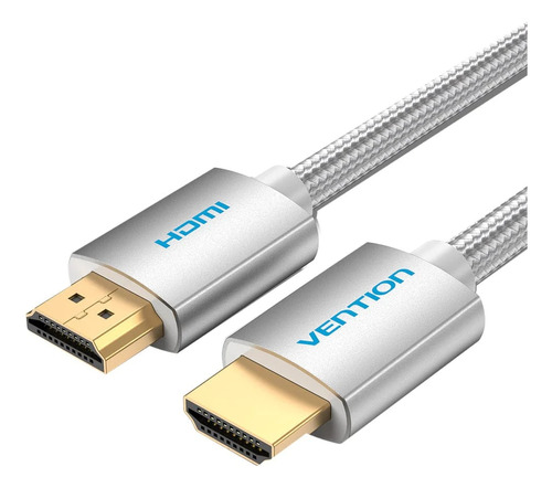 Cable Vention Hdmi 2.0 Certificado Profesional - Metal Trenzado Blindado - 1 Metro - 4k Hdr arc HDCP 60hz  18 gbps - Plateado - Premium Full HD - AABIF