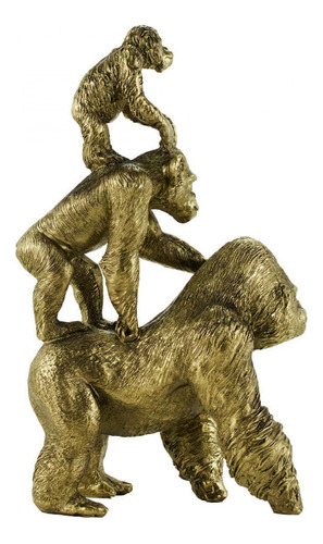 Família De Gorilas Estátua De Resina Dourado 27,5 Cm