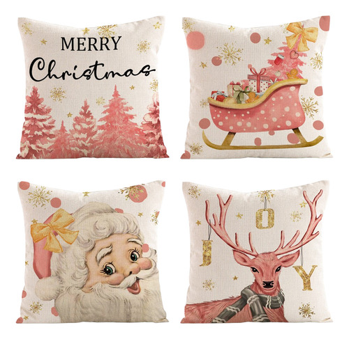 - Funda De Almohada De Lino Christmas Elk Snowman De 45 Cm