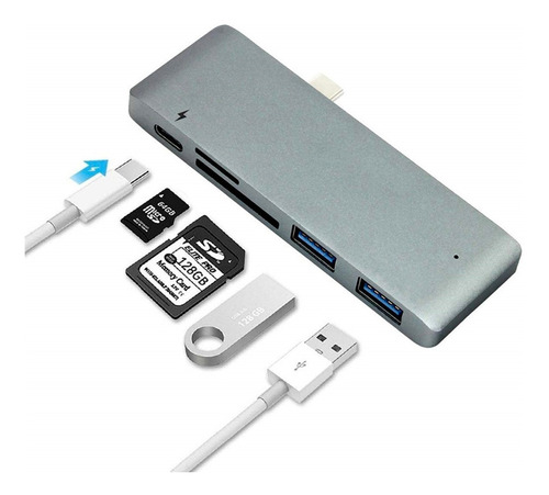 Adaptador Usb C A Usb 3.0 5gbps Lector Memoria 5en1 Macbook 