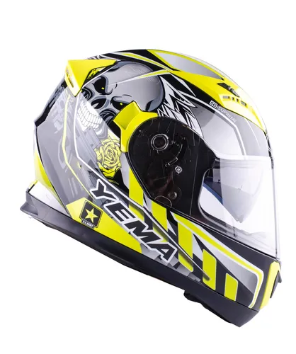 Casco Integral Doble Visor Ym829 Calavera Negro amarillo M