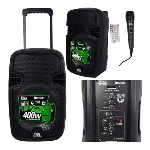 Caixa Amplificada Pro Bass Street 12 Bt/sd/usb/mp3 Bateria