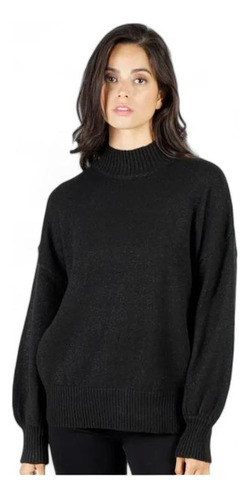 Sweater Cuello Alzado Mujer Ellus Oversize Negro