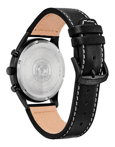 Citizen Chandler Black Leather Chrono Ca7027-08e Color de la correa Negro Color del bisel Plata Color del fondo Negro