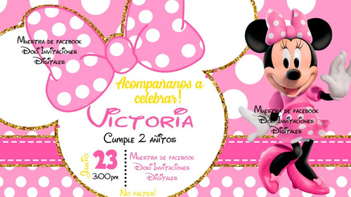 Invitacion Digital Imprimible De Minnie Mouse Rosa O Roja (Usado)