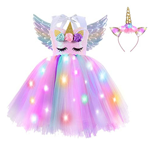 Disfraz De Unicornio Iluminado Para Niñas, Princesa Kwmjr