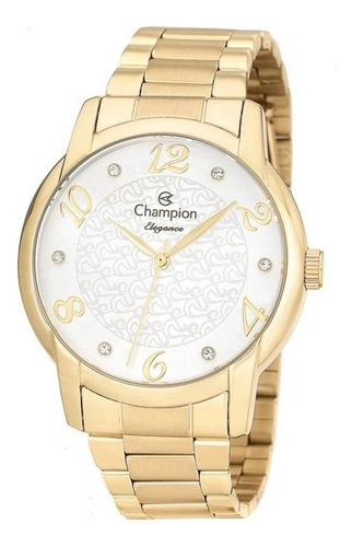 Relogio Champion Feminino Dourado Grande Strass Cn26224h