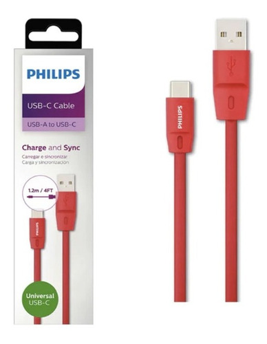 Cable Usb A Type-c Phiips De Goma 1,2 Metros Usb-c